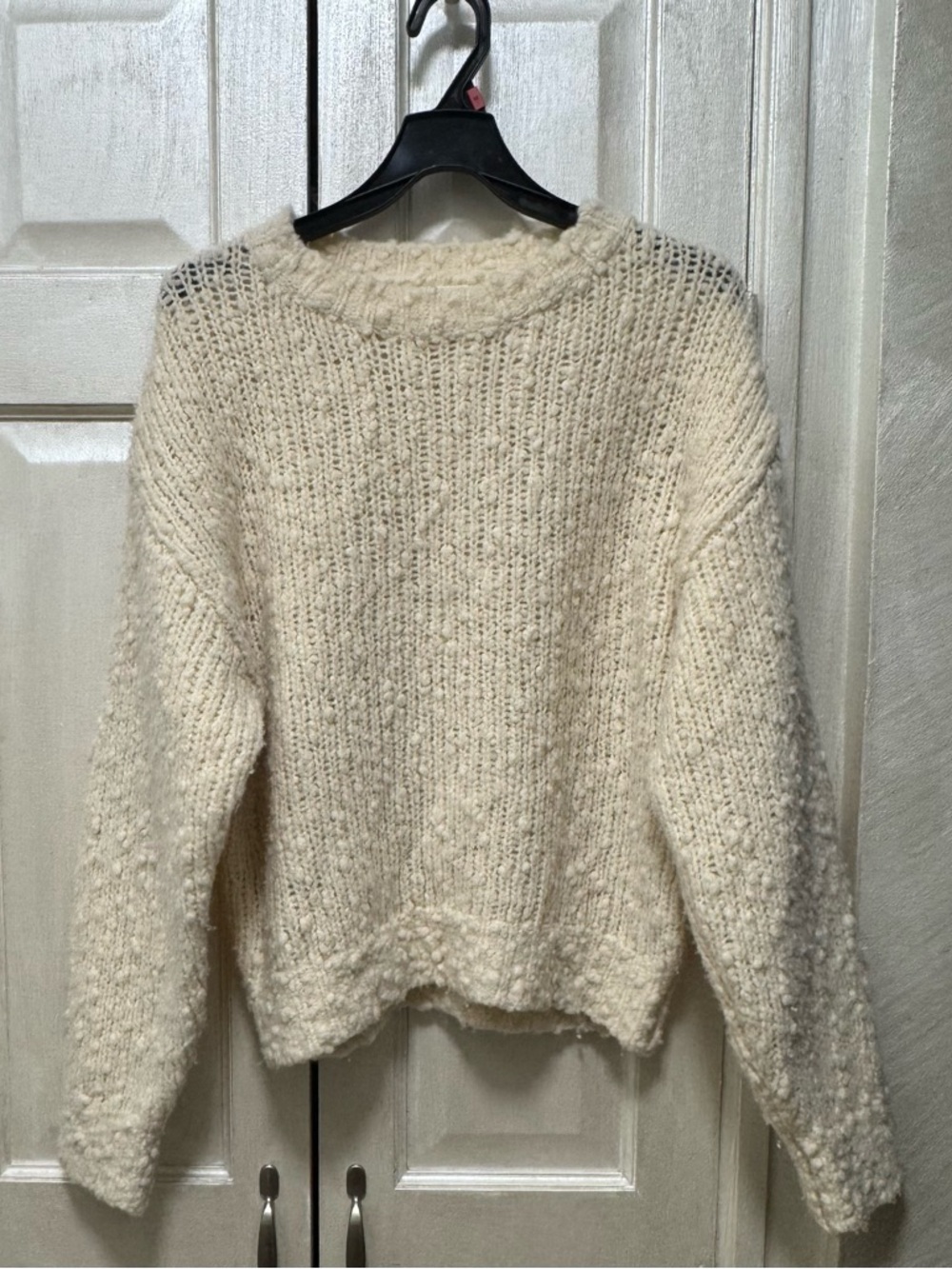 Maison Cecile Wool Blend Boucle Knit Cream Sweater women’s Small Oversized Cozy